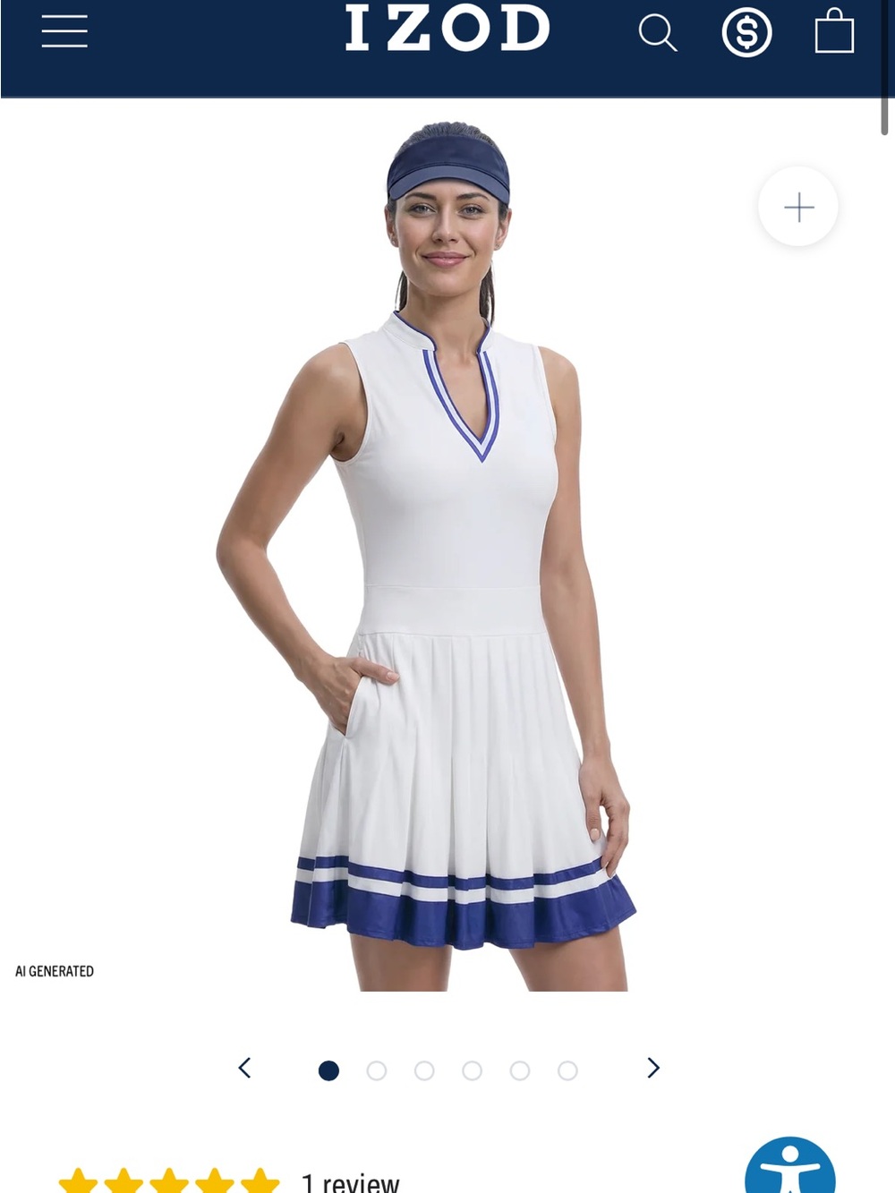 Izod White Sleeveless Tennis or Golf Dress with Navy Trim